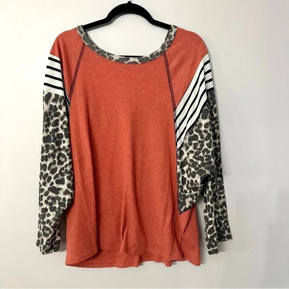 Lovely J Women's Color Block Stripe and Cheetah Long Sleeve Top Size XL GUC - Picture 2 of 8